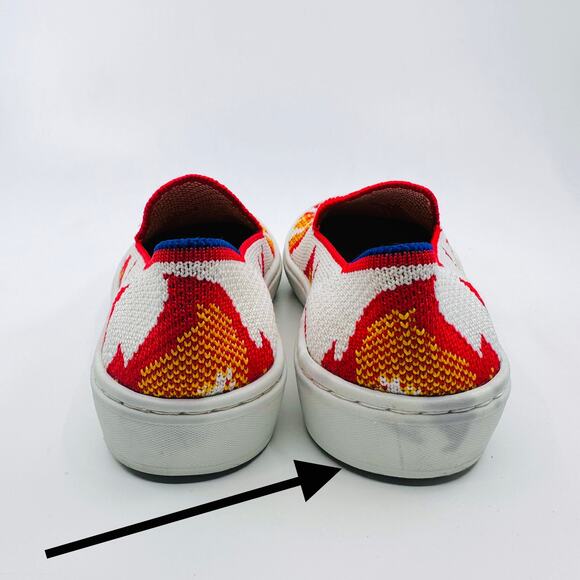 Rothy's Flame Youth The Kids Sneaker Us K10 Red/White/Yellow/Blue Flat Pull On - Picture 5 of 10